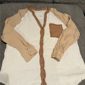 Aerie Two-Tone Linen Button Down Shirt